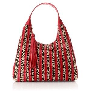 Sharif Cyprus Haircalf & Leather Ruffle w/ Oversized Tassel Puller Hobo Bag NWOT